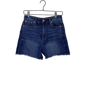 American Eagle Size 2 Mom Short Dark Wash Raw Frayed Hem Flat Front 5 Pocket
